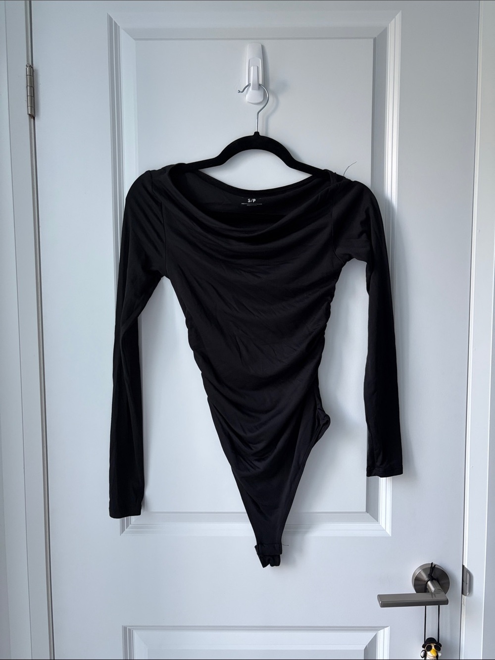 SWS Contour Black Off the Shoulder Long Sleeve Ruched Bodysuit